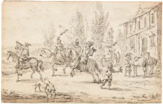 Barent Gael - An Elegant Hawking Party Setting Off From A Country House