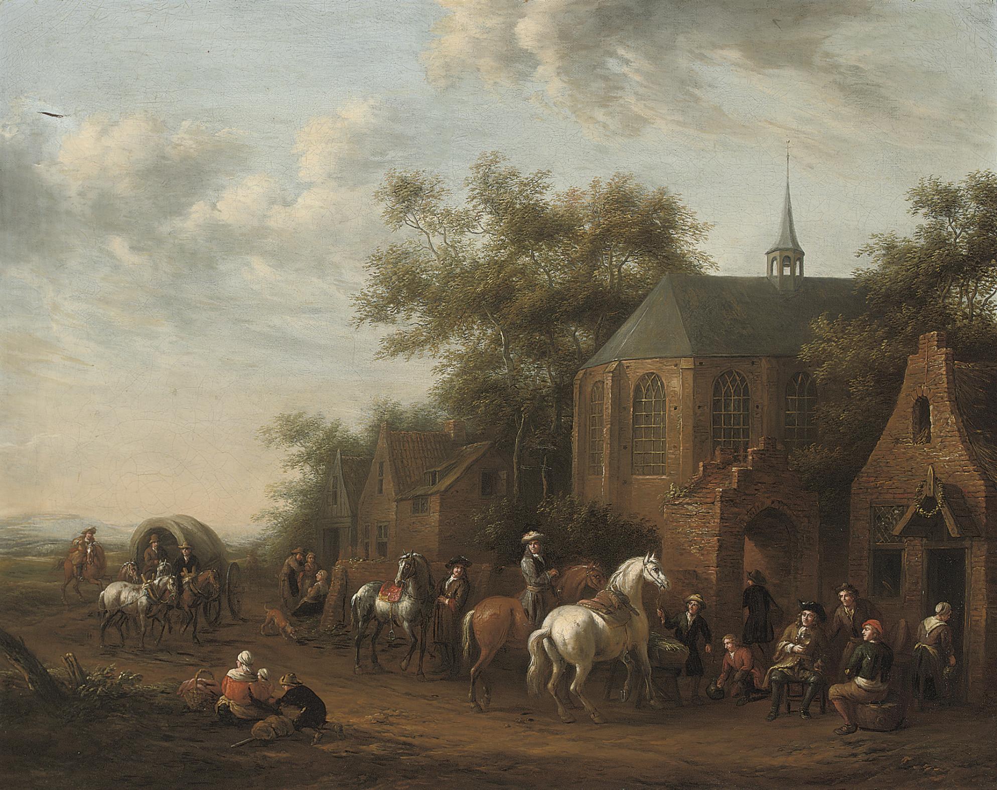 Barent Gael - Figures on horseback at rest by an inn