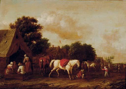 Barent Gael - Peasants by a cottage with a horse stalling