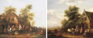 Barent Gael - Peasants trading animals outside a farmhouse; and Travellers halting at an inn