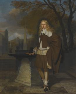 Barent Graat - Portrait Of An Young Gentleman, Standing By A Sundial In A Formal Garden
