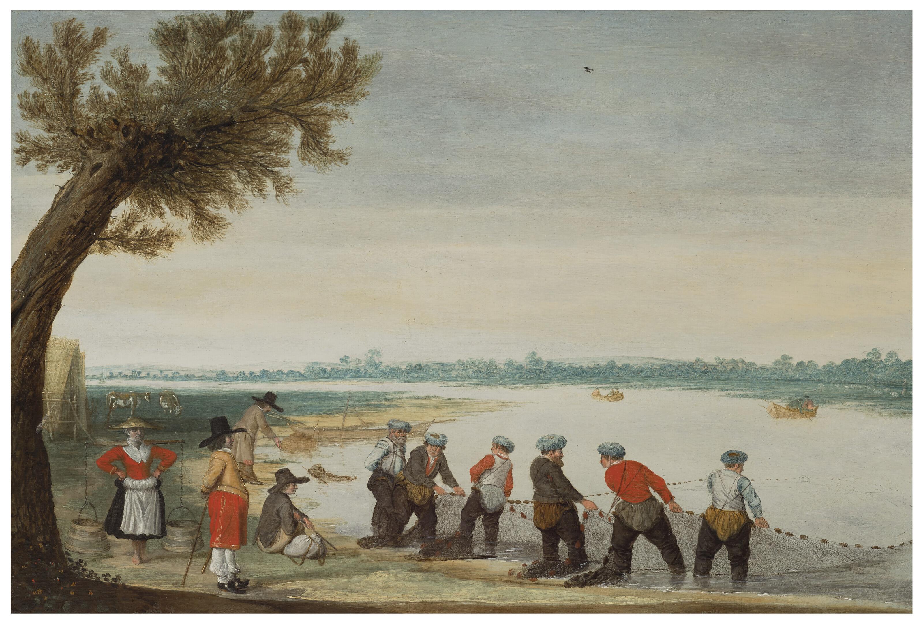 Barent Petersz. Avercamp - Pêcheurs Ramassant Des Filets Au Bord D\'Un Lac