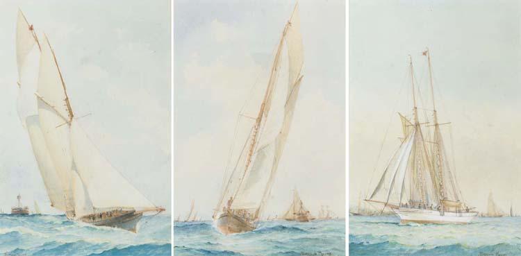 Barlow Moore - At the turning mark; Rounding the lightship; and A racing schooner on a beam reach