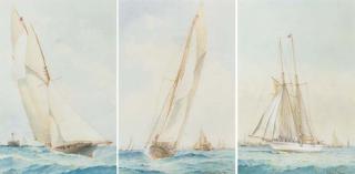 Barlow Moore - At the turning mark; Rounding the lightship; and A racing schooner on a beam reach