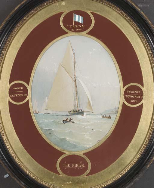 Barlow Moore - The racing yacht Freda:  At the start; and At the finish