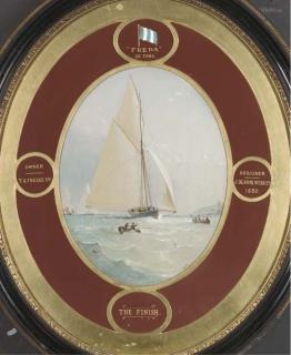 Barlow Moore - The racing yacht Freda:  At the start; and At the finish