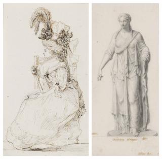 Baron Dominique Vivant-Denon - A Seated Woman With A Feathered Hat And Holding A Fan, Seen In Profile