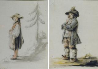 Baron Dominique Vivant-Denon - A young peasant girl standing in front of a tree; A young peasant boy standing with his arms folded