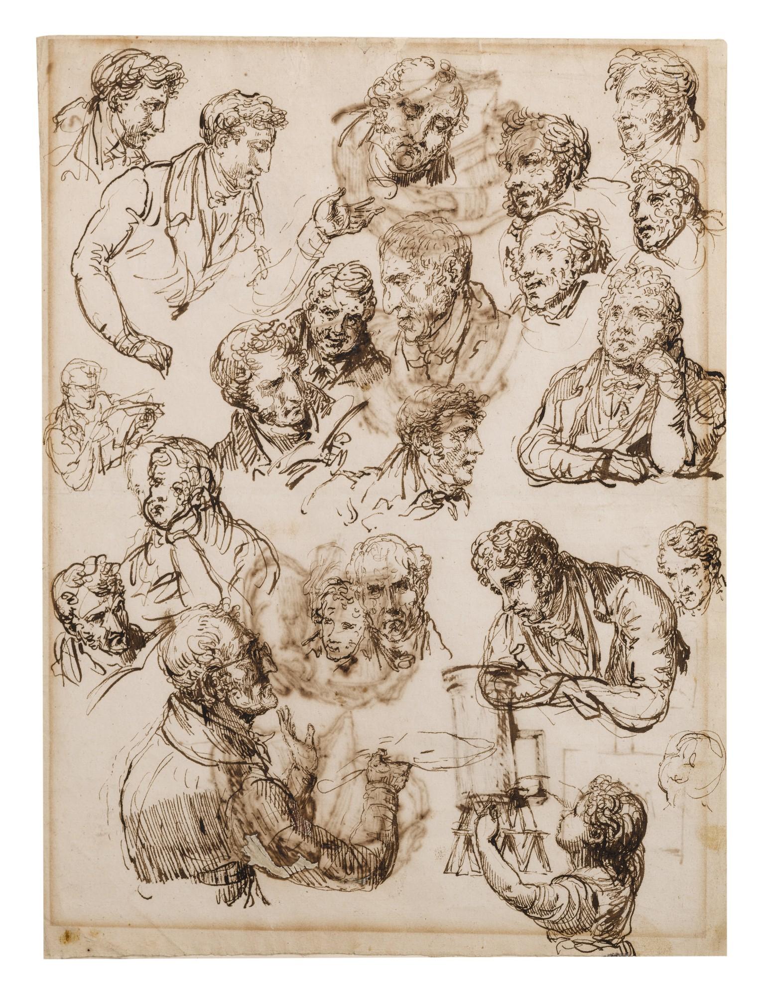 Baron Dominique Vivant-Denon - Recto: Portrait studies Verso: Hand studies