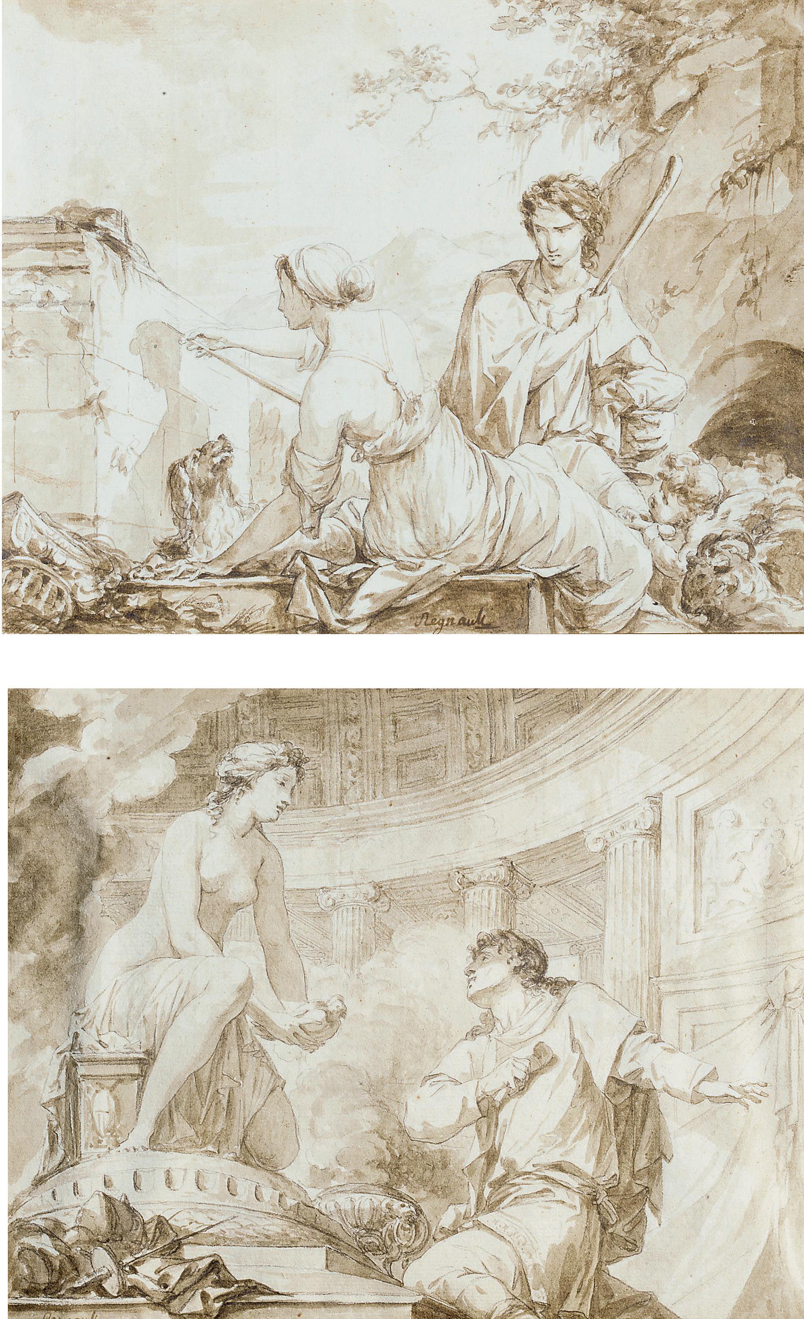 Baron Jean-Baptiste Regnault - The Origin of Painting, or Dibutade tracing the profile of the shepherd; and The Origin of Sculpture, or Pygmalion and Galatea