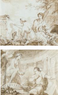 Baron Jean-Baptiste Regnault - The Origin of Painting, or Dibutade tracing the profile of the shepherd; and The Origin of Sculpture, or Pygmalion and Galatea