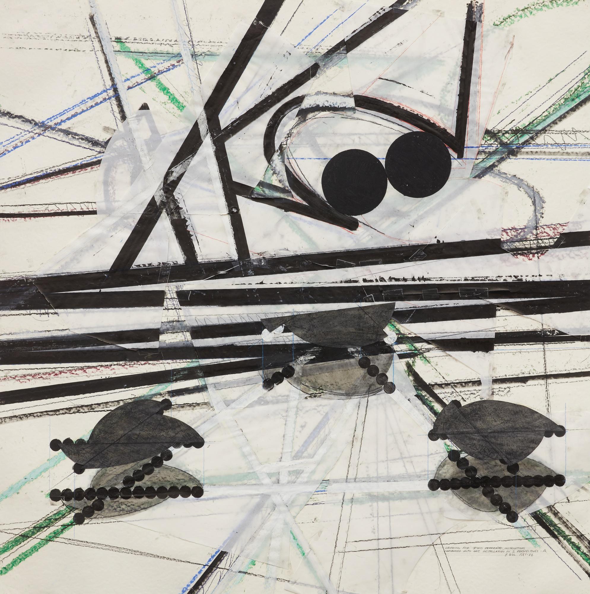 Barry Le Va - Drawing For Two Separate Installations Combined Into One Installation In 2 Perspectives - A