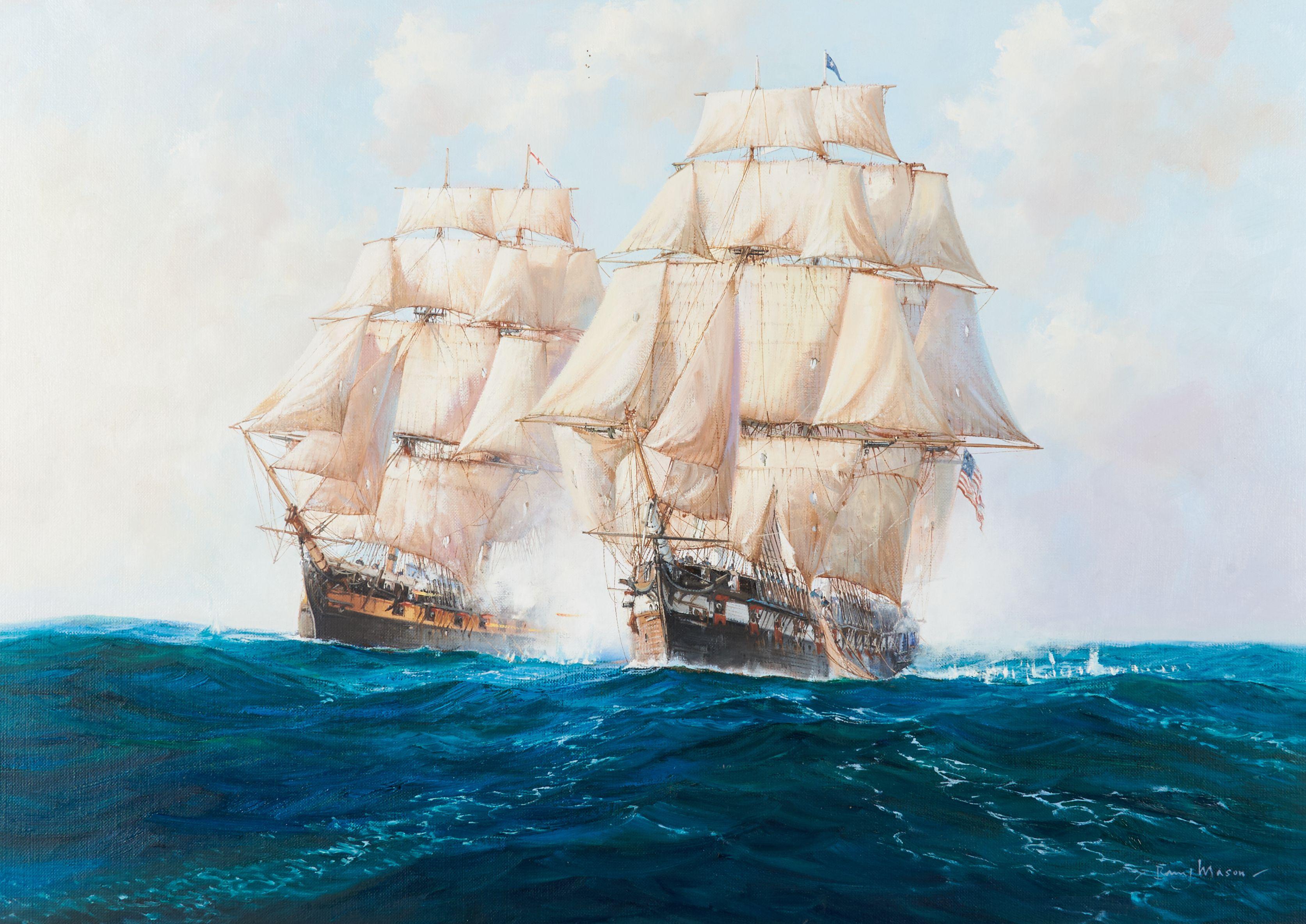 Barry Mason - The Harrier HMS \'Endymion\' Engaging USS \'President\' January 1815 19 1/2 x 27 1/4 in. (49.5 x 69.2 cm) framed 26 x 33 1/2 x 1 1/2 in.