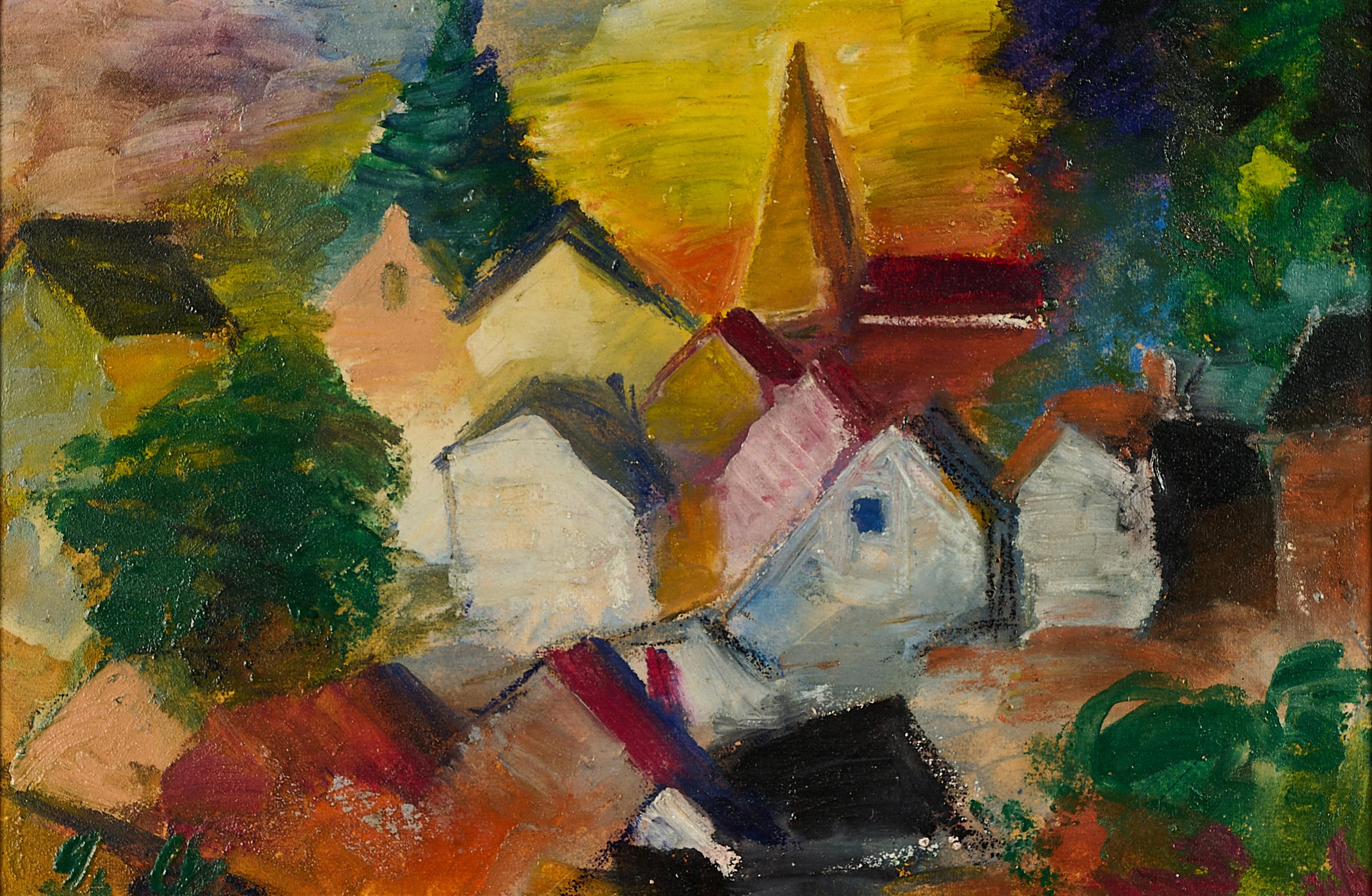 Barthel Gilles - Dorf mit Kirche.