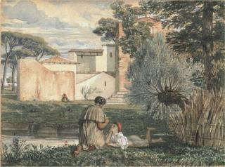 Barthélemy Menn - Drei Figuren Am Flussufer In Südländischer Landschaft