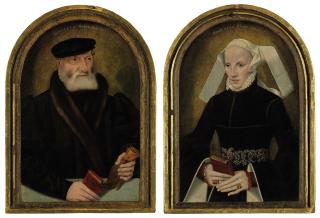 Bartholomäus Bruyn the Younger - Portrait of a gentleman, half-length, with a glove and a book; and A portrait of a lady, three-quarter length, holding a prayer book