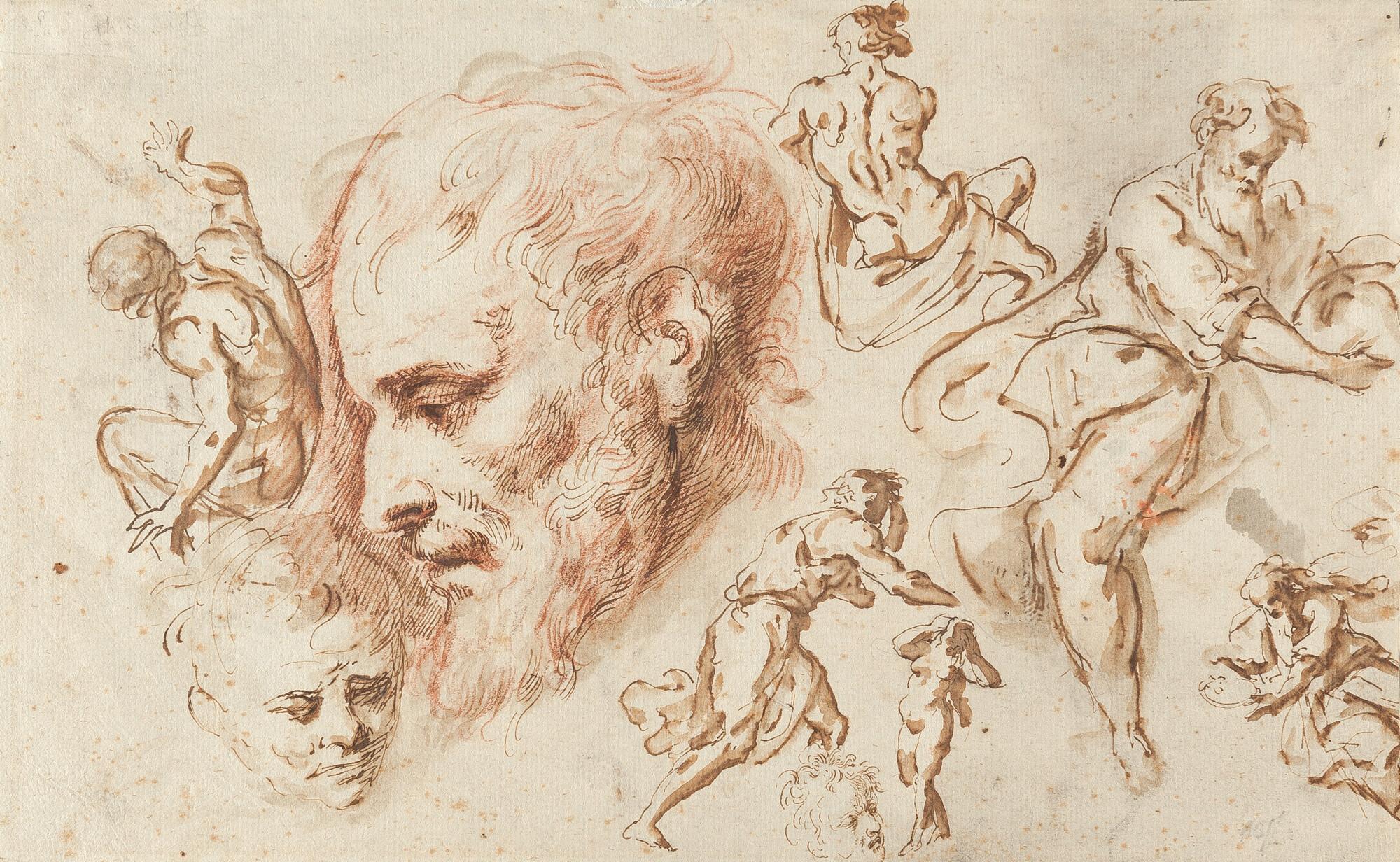 Bartholomäus Ignaz Weiss - Recto: Kopf- und Figurenstudien – verso: Figurenstudien