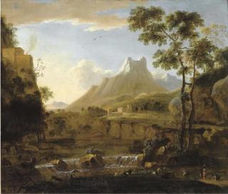 Bartholomeus Appelman - Paesaggio Fluviale Con Pastori E Armenti E Alpi Apuane Sullo Sfondo
