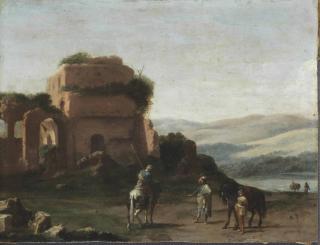 Bartholomeus Breenbergh - An Italianate Landscape With Figures Before A Ruined Classical Building