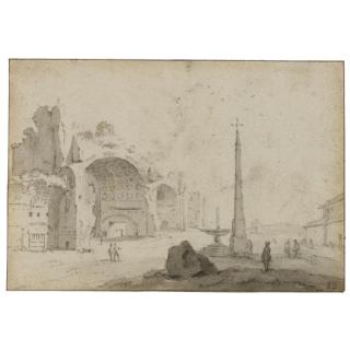 Bartholomeus Breenbergh - Fantasy View Of Rome, With The Basilica Of Constantine And The Obelisk Of Palazzo Del Popolo