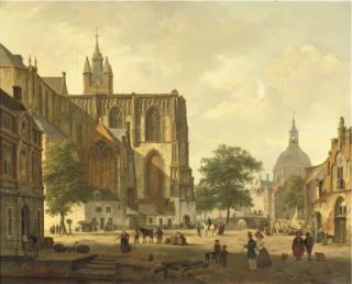 Bartholomeus Johannes van Hove - A busy Dutch city square in summer