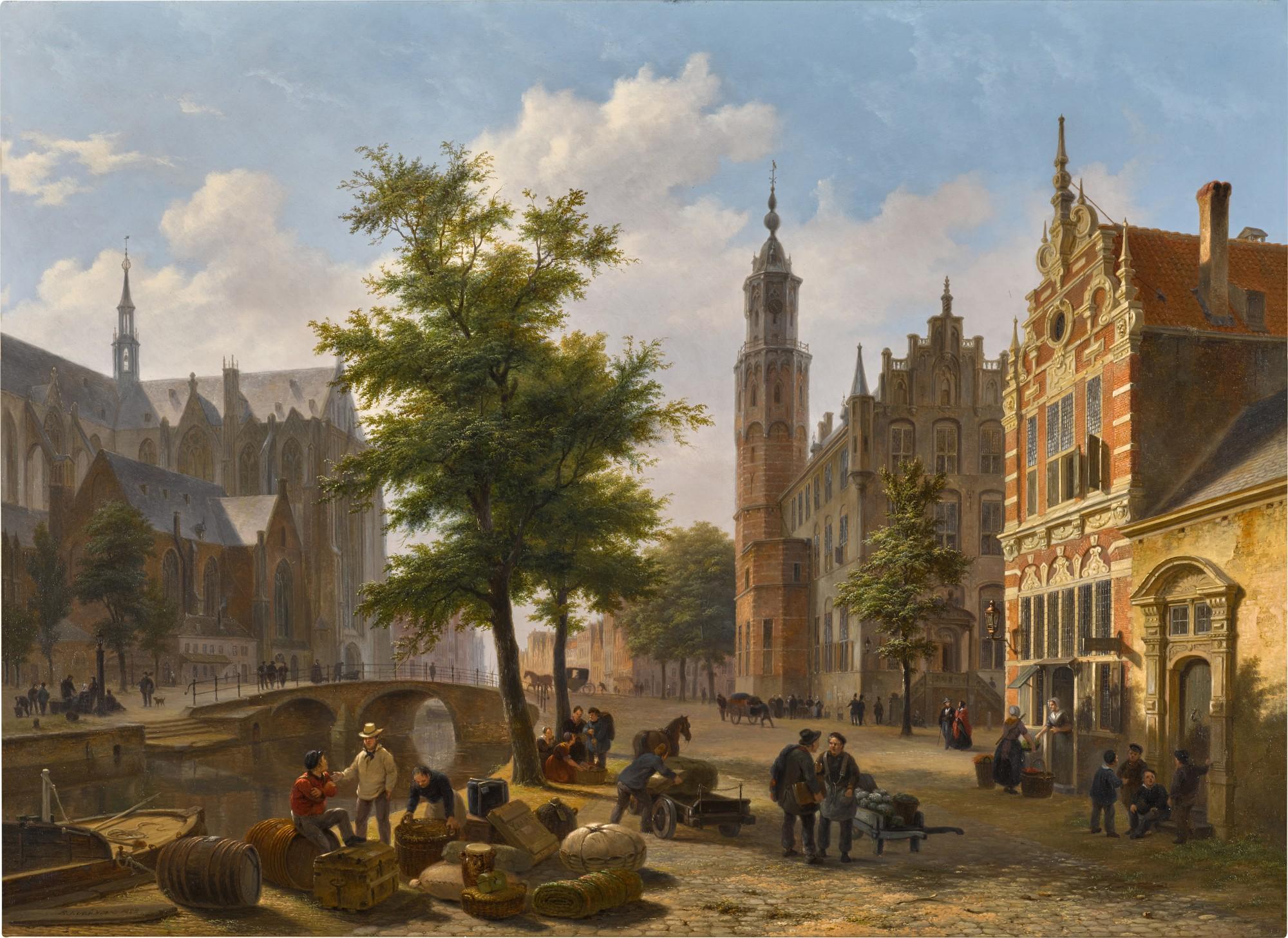 Bartholomeus Johannes van Hove - A Busy Market Place in a Dutch Town