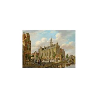 Bartholomeus Johannes van Hove - A Town Scene With Figures On A Canal