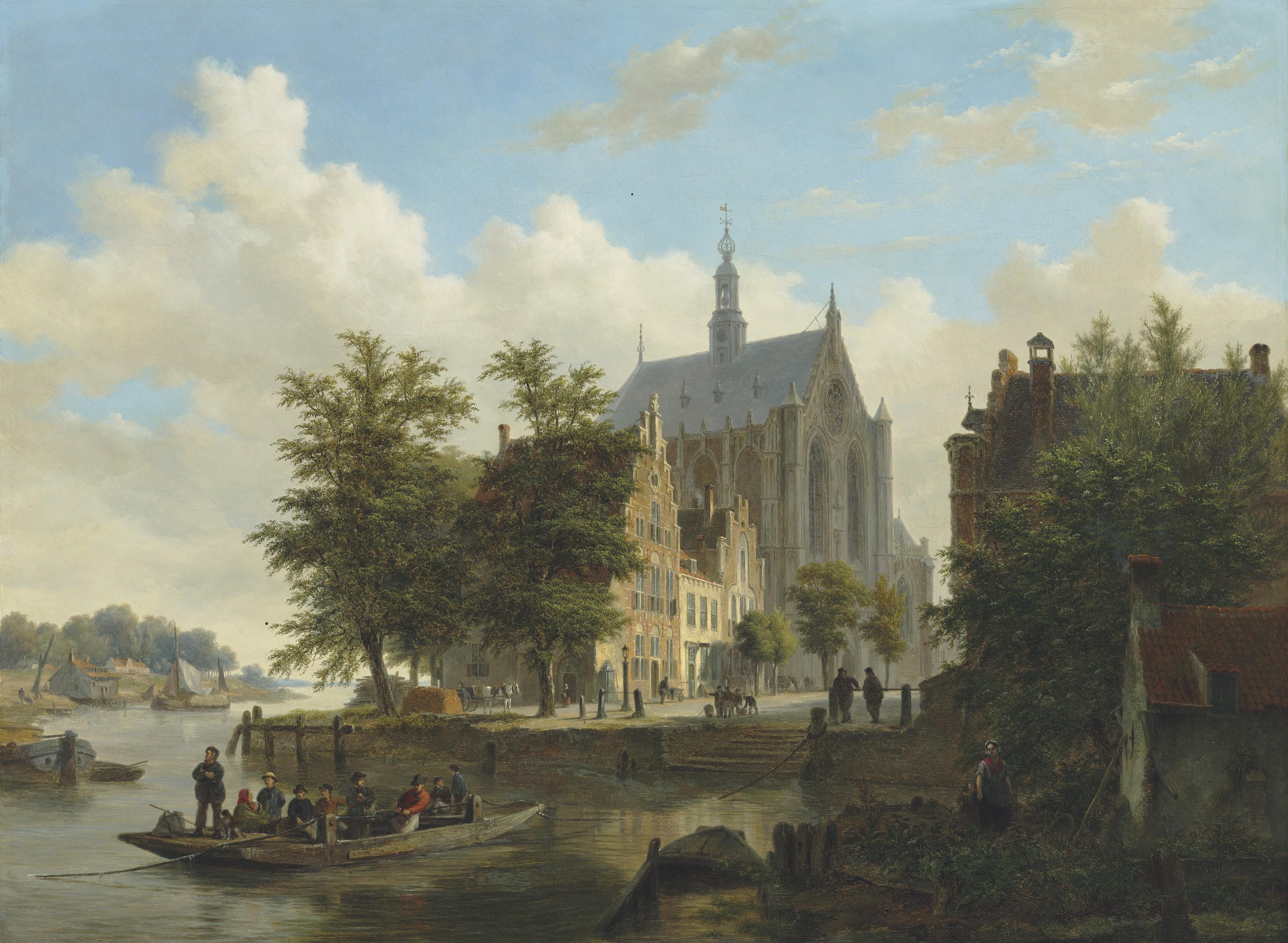 Bartholomeus Johannes Van Hove - Ferry Crossing in Haarlem