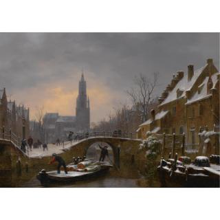 Bartholomeus Johannes van Hove - Figures On A Barge On A Canal In Delft