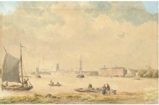 Bartholomeus Johannes Van Hove - Shipping by a Dutch town