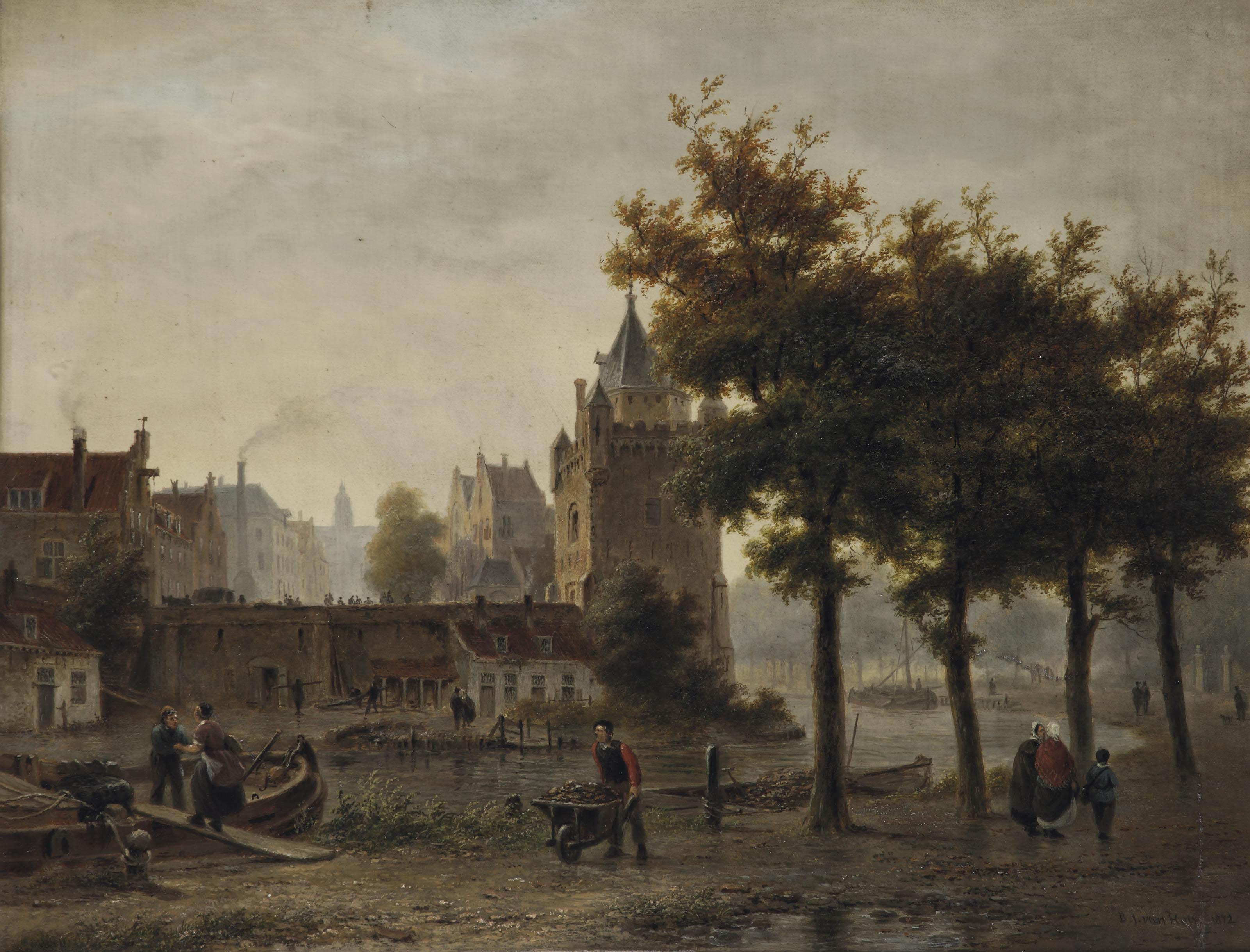 Bartholomeus Johannes van Hove - Unloading a ship on the outskirts of town