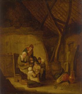 Bartholomeus Molenaer - An Interior Scene With A Group Of Peasants Gathered