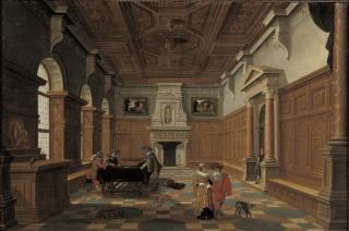 Bartholomeus Van Bassen - An interior with an elegant company playing backgammon