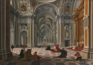 Bartholomeus Van Bassen - Figures At Mass In An Ornate Church Interior
