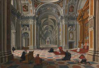 Bartholomeus Van Bassen - Figures At Mass In An Ornate Church Interior