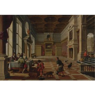 Bartholomeus Van Bassen - Interior Of A Palace With Elegant Figures Dining (Parable Of Lazarus And The Rich Man)