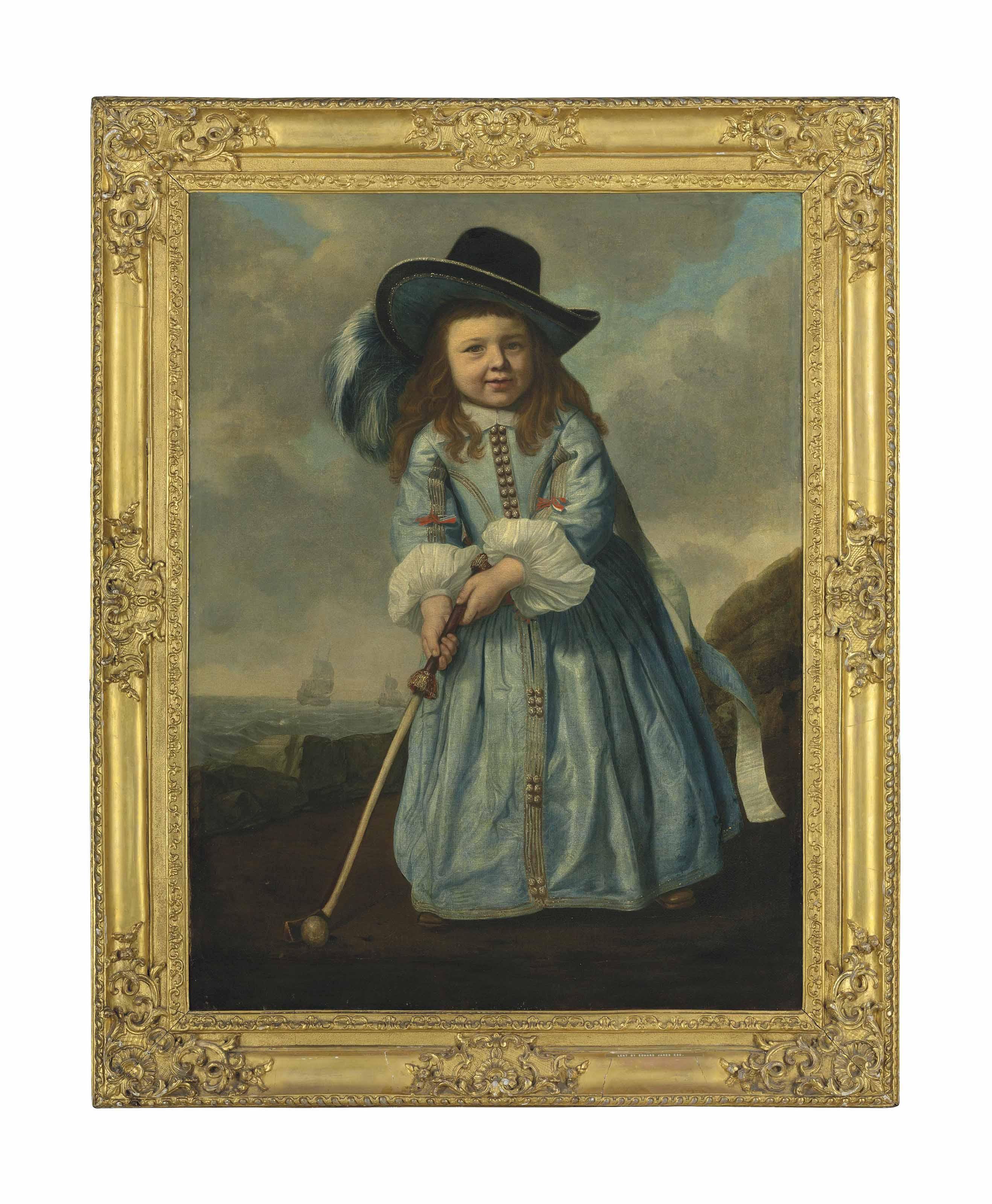 Bartholomeus Van Der Helst - Portrait of a boy playing golf by the shore