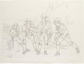 Bartolemeo Pinelli - Four men playing boules; and A party of serenaders singing to a girl at an open window