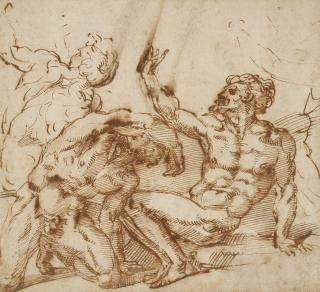 Bartolomeo Bandinelli - Trois figures d\'hommes nus, agenouillés et assis, levant les bras