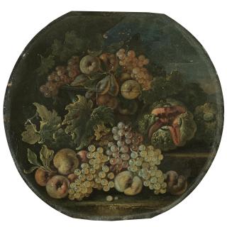 Bartolomeo Castelli The Younger - Still Life With Grapes, Apples, A Watermelon And Other Fruits Aranged Over Some Stone Steps