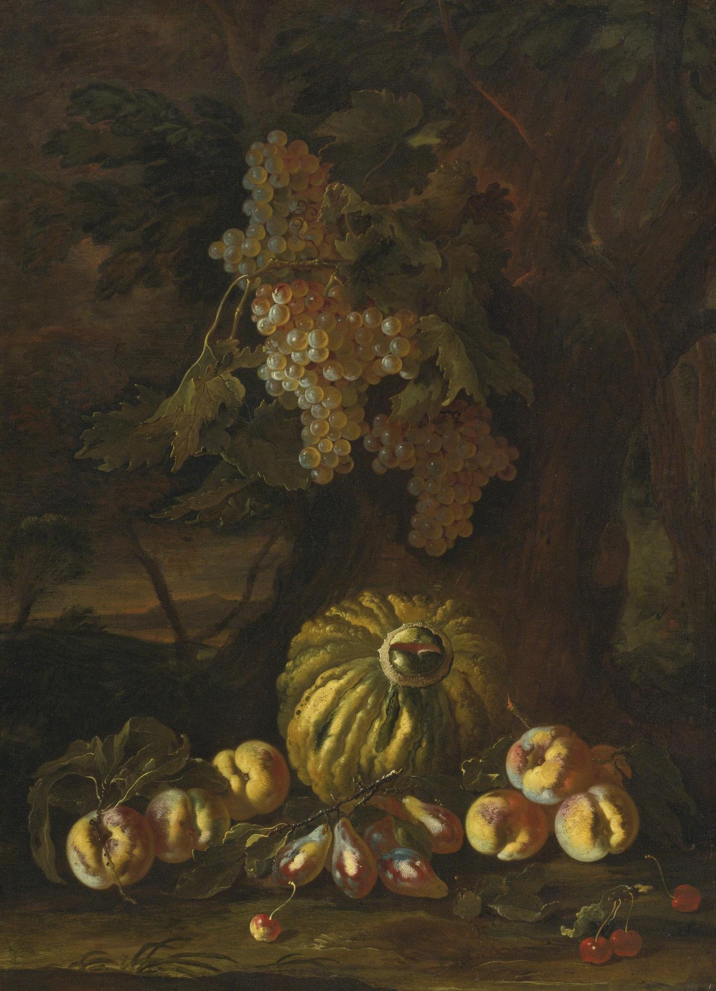 Bartolomeo Castelli The Younger - Still Life With Melon, Apples, Figs And Grapes