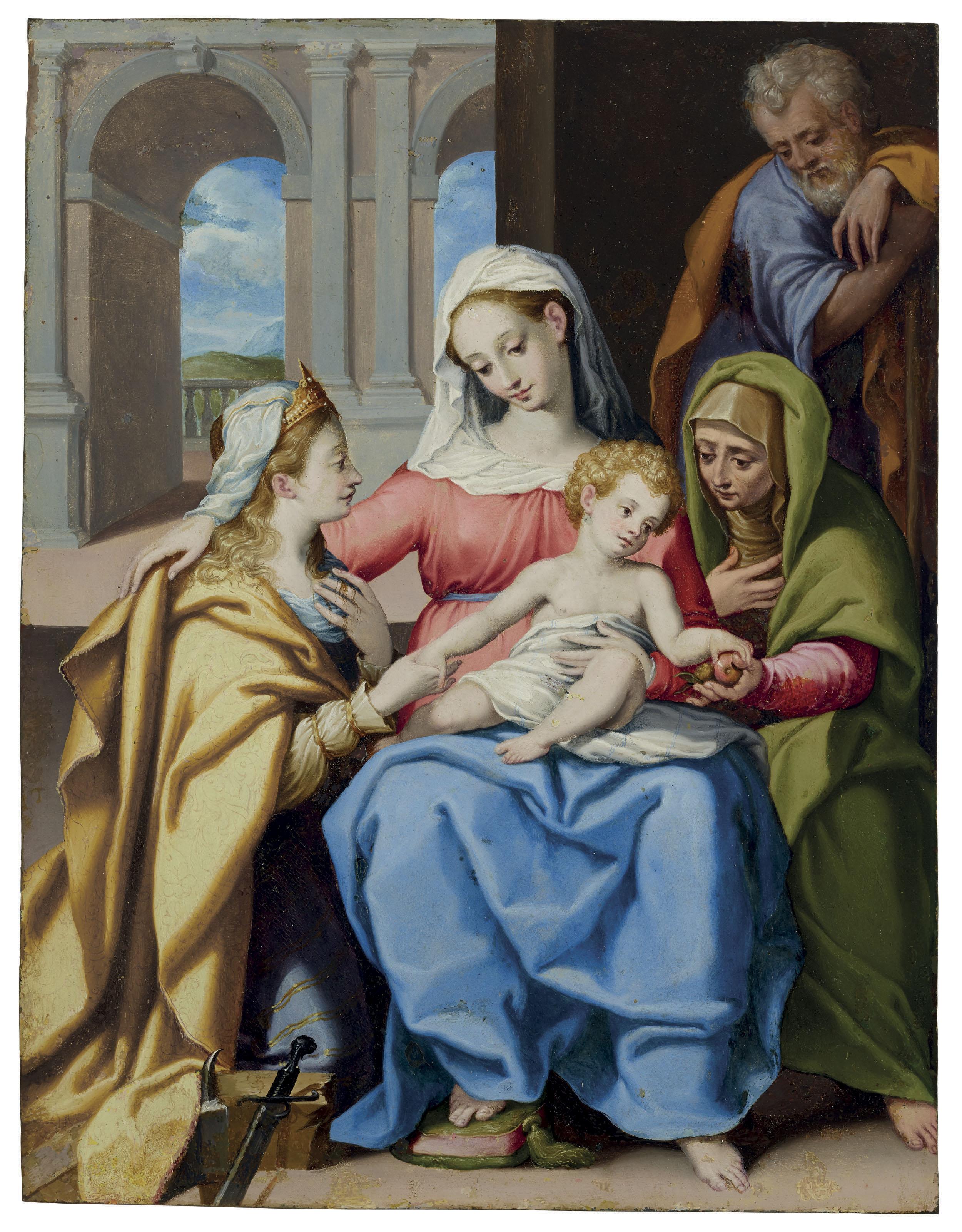 Bartolomeo Cesi - The Holy Family With Saints Elizabeth And Catherine