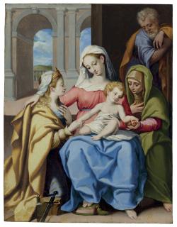 Bartolomeo Cesi - The Holy Family With Saints Elizabeth And Catherine