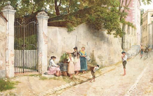 Bartolomeo Giuliano - A village street with figures at a well