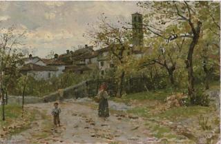 Bartolomeo Giuliano - A Woman And Child On A Village Path