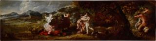 Bartolomeo Guidobono - A bacchanal with putti and satyrs in a landscape