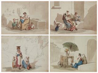 Bartolomeo Pinelli - Album relié de vingt-quatre études d\'italiens occupés aux travaux de la vie quotidienne: musiciens, lavandières, paysans, mères et enfants