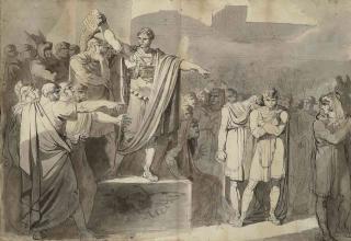 Bartolomeo Pinelli - Lucius Junius Brutus condemning to death his sons Titus and Tiberius (recto); A compositional study of the same subject (verso)