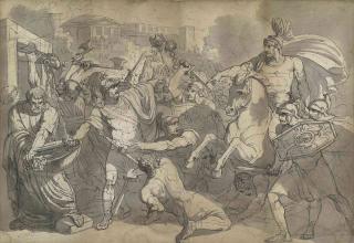 Bartolomeo Pinelli - Marcus Furius Camillus liberating Rome from the Gauls (recto); A compositional study of the same subject (verso)