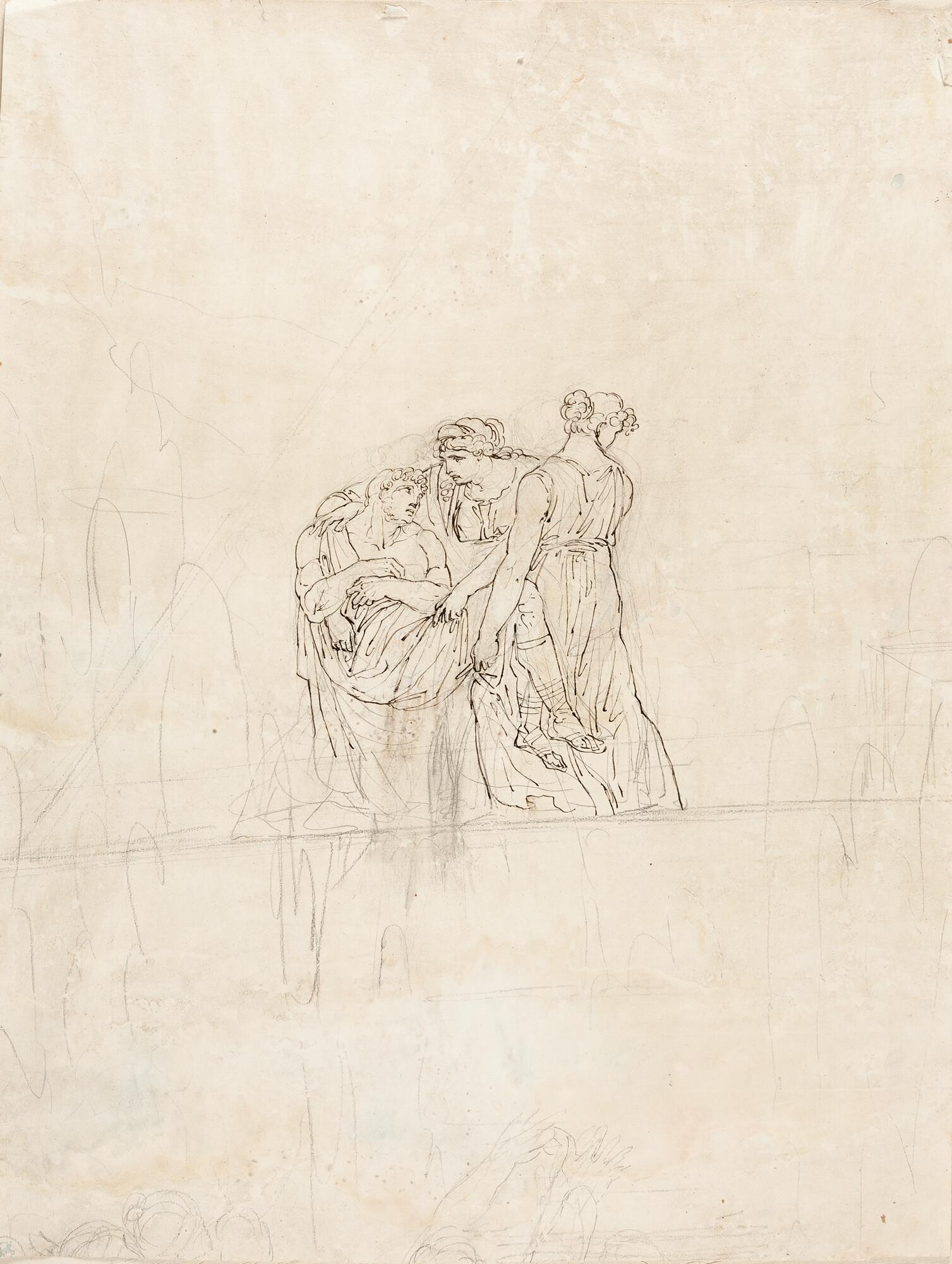 Bartolomeo Pinelli - Zwei Frauen tragen einen Kranken.